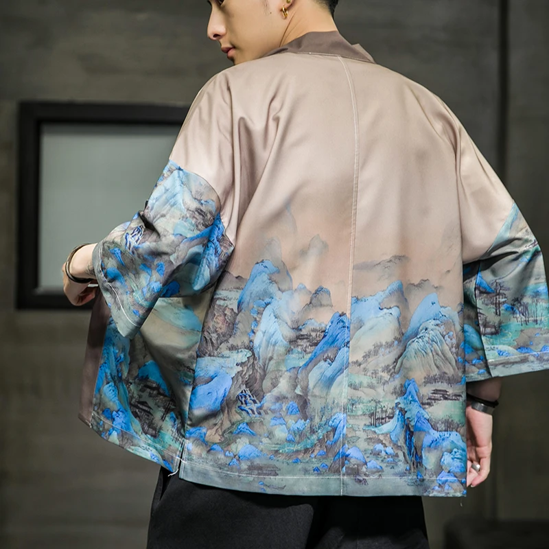 

Свободный крой, мужской открытый кардиган, ветровка, тонкая верхняя одежда, летнее модное пальто больших размеров Fat Guy, древнее китайское пальто