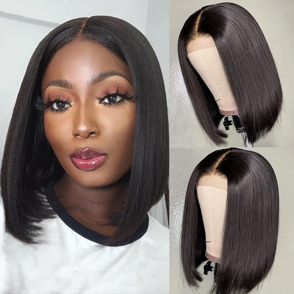 Glueless Straight Lace Front Wig Bob Wig Brazilian Wigs In Short 12A Bone Straight Lace Closure 100% Human Hair Wigs For Sale