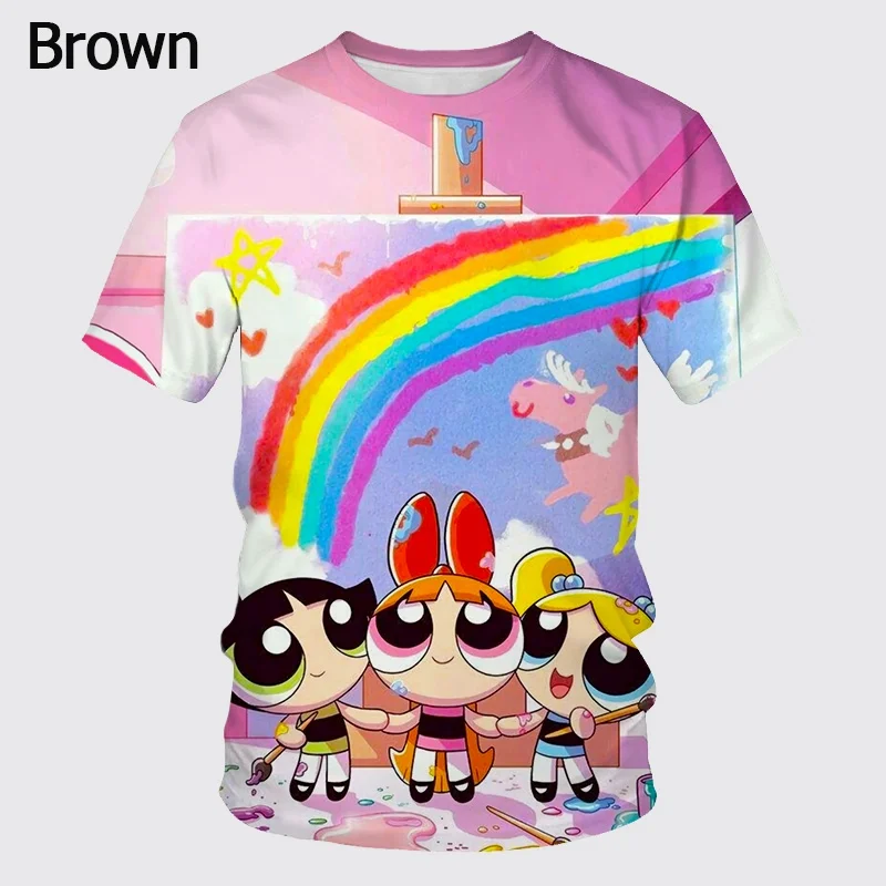 Summer New Cartoon Cute 3D Printing P-Powerpuff Girl Casual T-Shirts Children\'s Fashion Clothing Unisex Oversized Short Sleeves