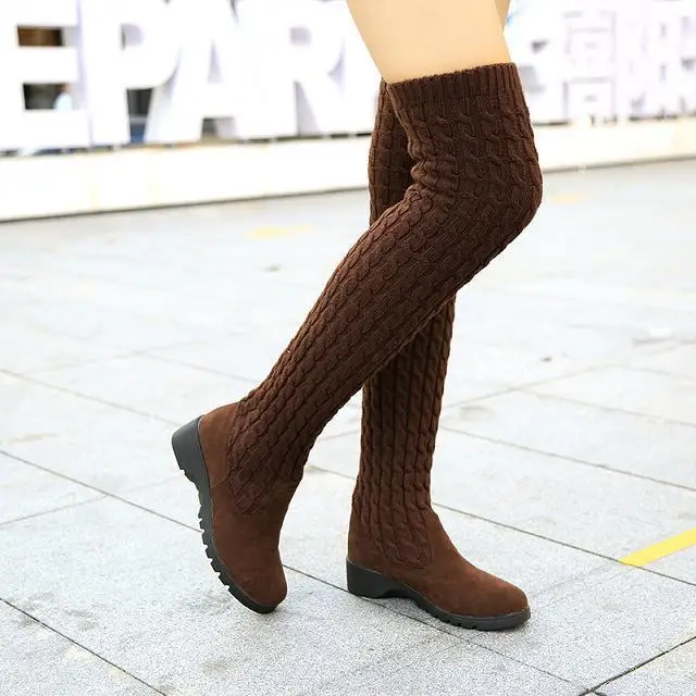 2024 Autumn and Winter New Fashion Knitted Wool High Socks Boots for Women Wedges Over The Knee Long Elastic Skinny Boots