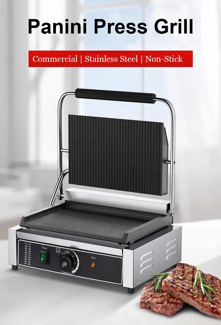 Non-stick Electric Griddle Barbecue Machine Commercial Contact Sandwich Panini Press Grill Stainless Steel Free Spare Parts