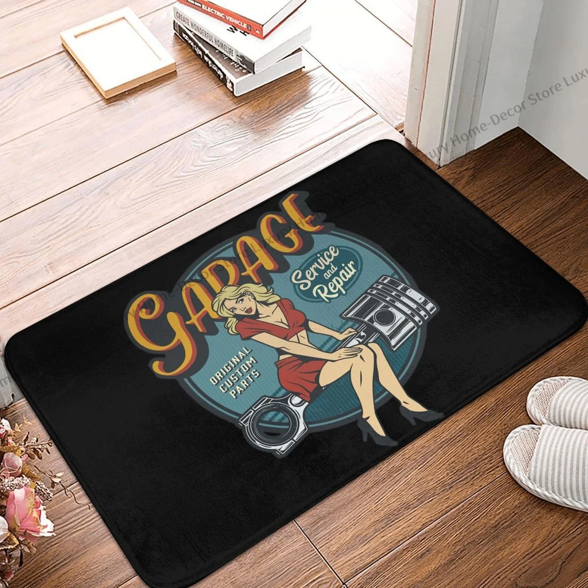 Non-slip Doormat Mechanic On Duty Pin Up Girl (2) Bath Bedroom Mat Welcome Carpet Indoor Pattern Decor