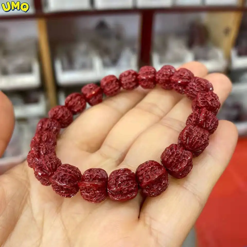 

Raw Ore Cinnabar Diamond Bead Bracelet Purple Gold Sand Life Year Transfer Walnut Men's and Women's BraceletTai Sui Amulet