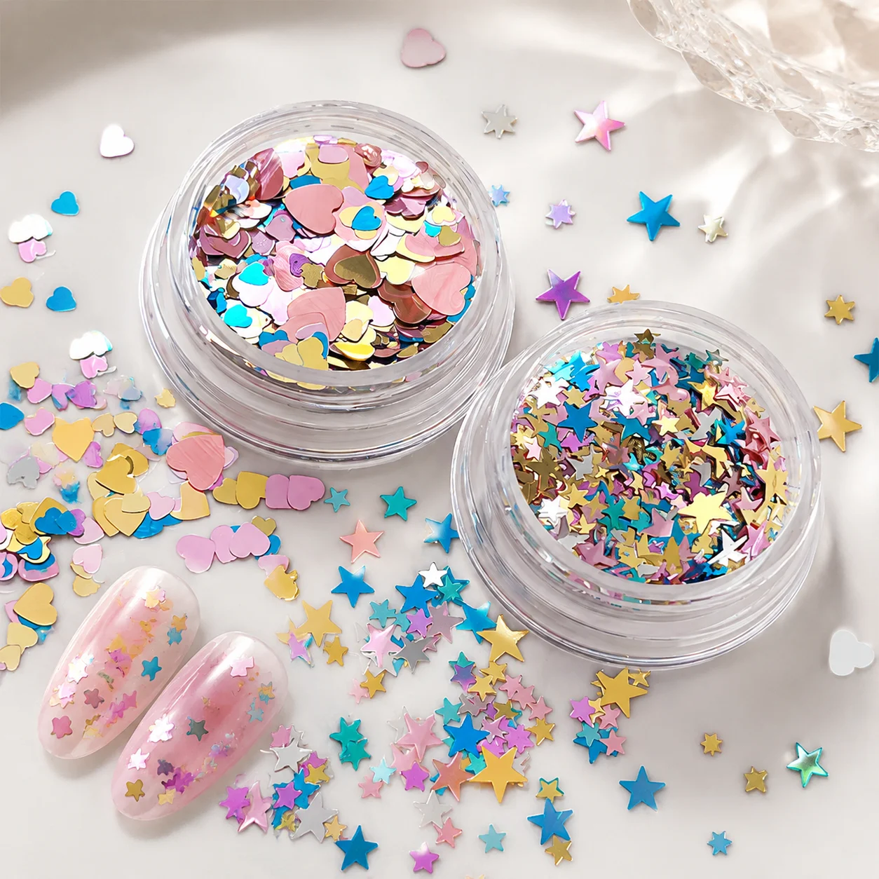 1 Box Glitter Star Nail Sequins 3D Charming Mixed Color Candy Colored Nail Flake Five-Point Star Nail Art Decor Diy Accessor