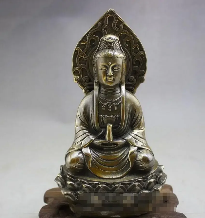 

Copper Statue Antique collection wholesale bronze crafts brass hand carved pure copper sitting Guanyin holding bottle living ro