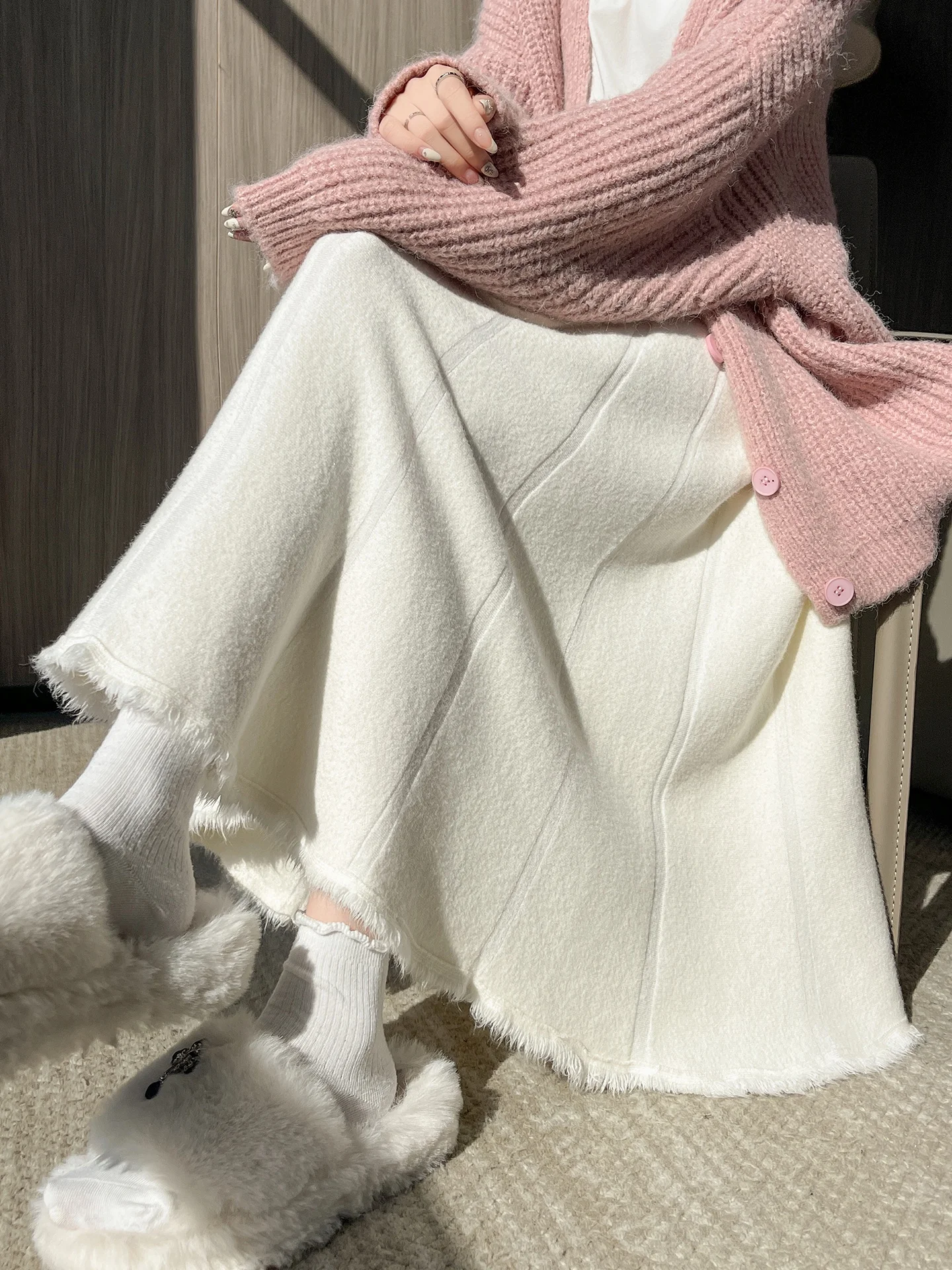 

Thiened Soft Knitted f Skirt Women's Autumn Winter New Sle Sweater Matching Draped Gentle Drop Waist A-Line Skirt