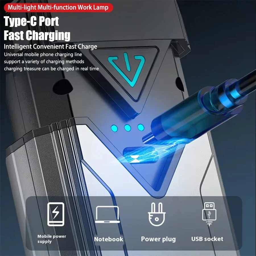 مصباح يدوي محمول عالي السطوع، قدرة تحمل فائقة الطول، من النوع C، مغناطيسي، خطاف، أوضاع إضاءة متعددة، خارجية، صيانة العمل، التخييم