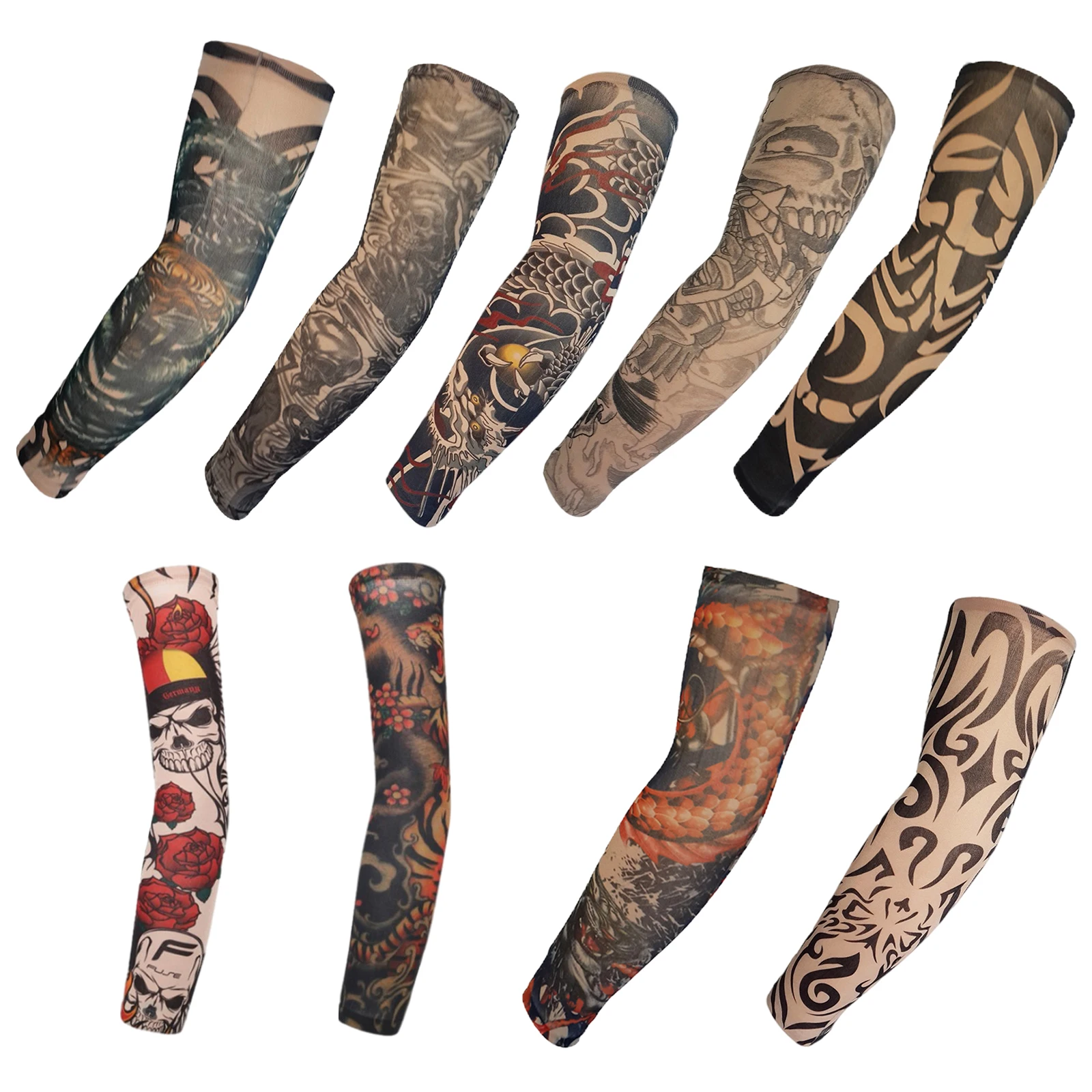 1PC Dark Style Joker Tattoo Arm Sleeves Sun UV Protection Arm Cover Seamless Outdoor Basketball Riding Sunscreen Street Wearing