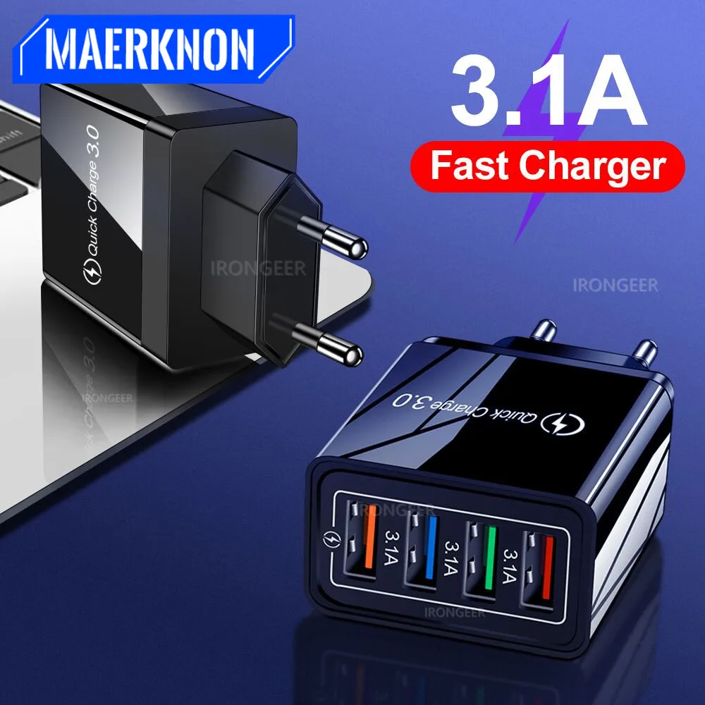 

Quick Charge 4.0 3.0 USB Charger Universal 4 Port Fast Charging EU US Plug Power Adapter For Samsung S10 iPhone 11 Tablet Charge