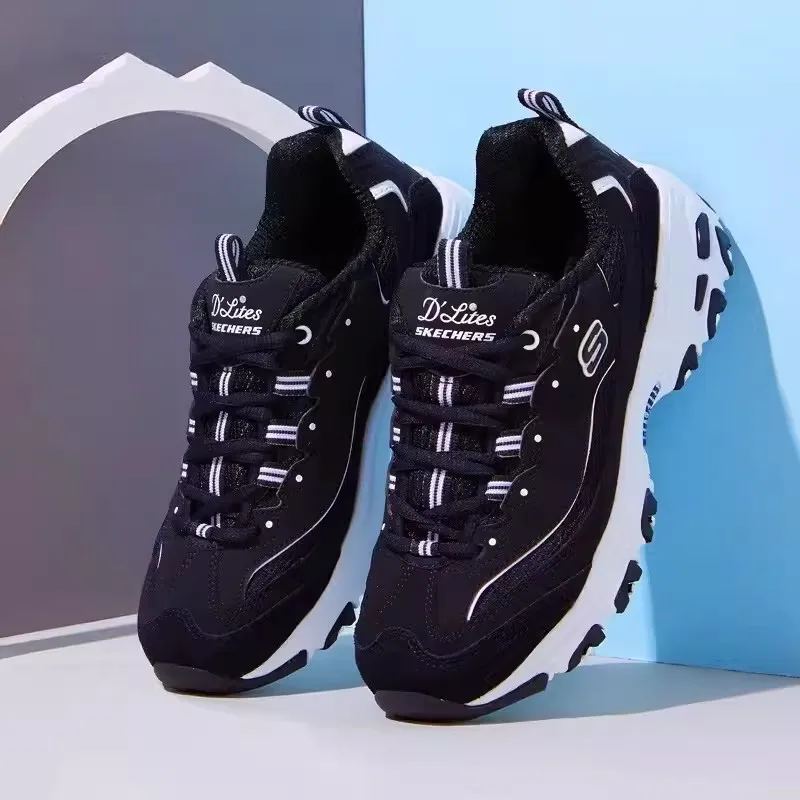 Skechers sepatu Panda wanita, sneaker kasual Retro menyerap guncangan