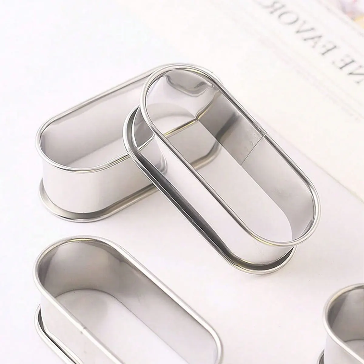 Double Rolled Edge Stainless Steel Oval Cake Mold Meat Pie Baking Mold Mousse Shape Chocolate Mold 2Pcs