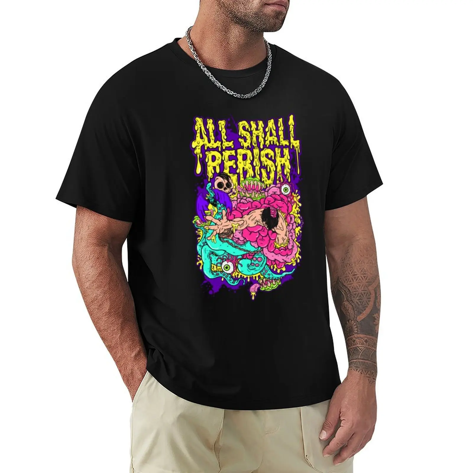 ALL SHALL PERISH T-Shirt Vintage Print Crew Neck Tee