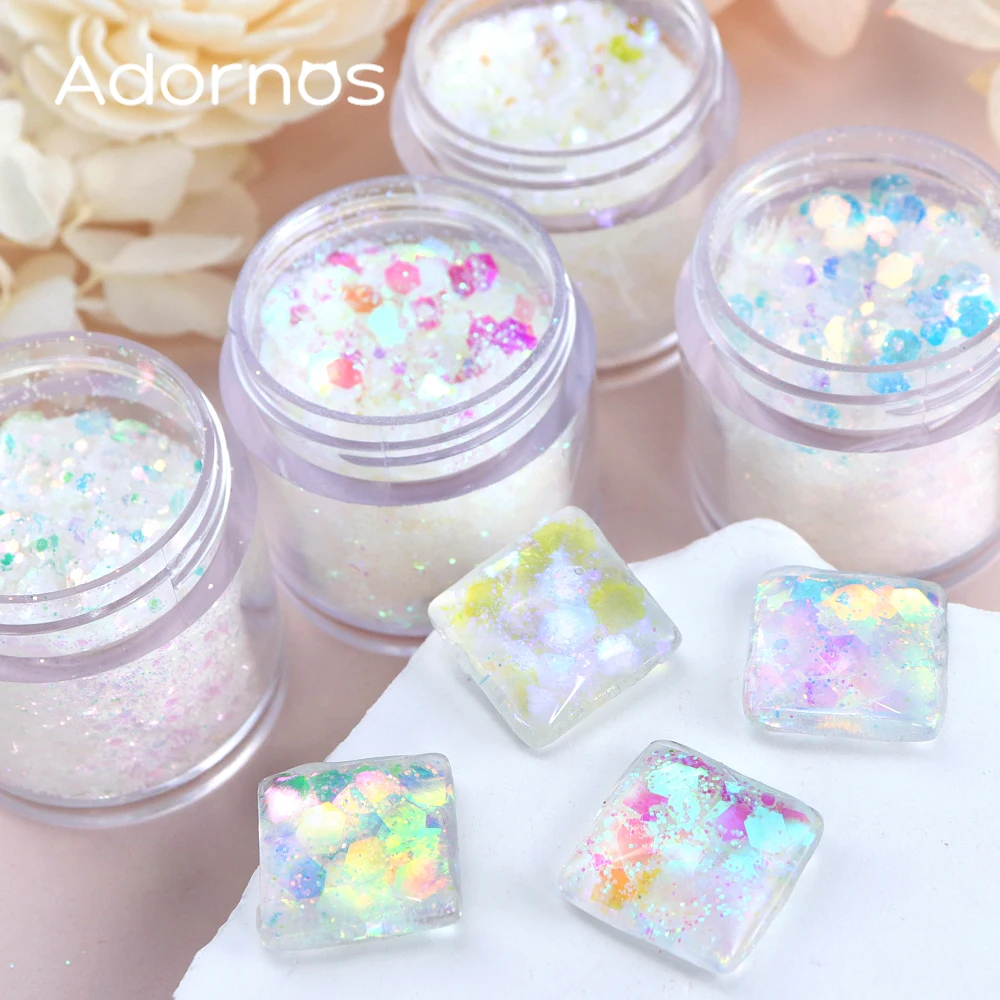 4pcs White Iridescent Glitter Mermaid Sequins Epoxy Resin Filling Hexagon Chameleon Flakes DIY Craft Filler Resin Art Decoration