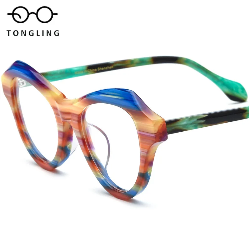 

New women fashionable spliced cat-eye men high-quality handcrafted acetate spectacle frames support custom prescription lenses