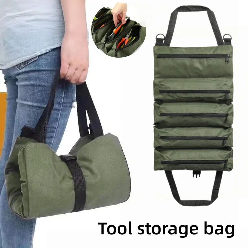 Multi Pocket Rolling Tool Kit, Heavy-Duty Oxford Cloth Tool Roll Organizer, Portable Wrench and Screwdriver Storage Bag