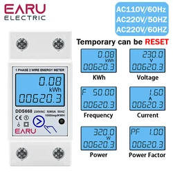 2P AC 220V 110V 50/60Hz Digital Single Phase Reset Zero Energy Meter kWh Voltage Current Power Consumption Meter Wattmeter