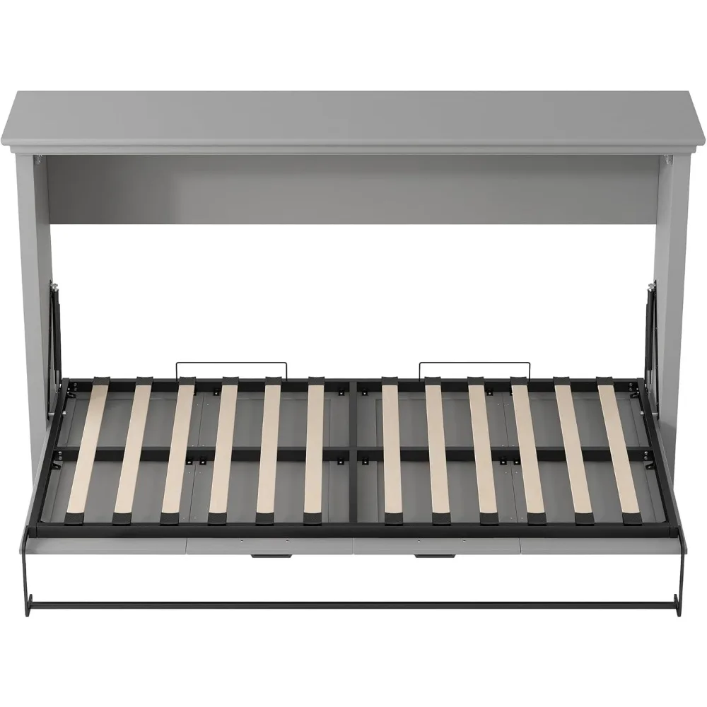 سرير ميرفي مزدوج الحجم بإطار معدني، منصة خشبية صلبة قابلة للطي، سرير صدر ميرفي لغرفة الضيوف، غرفة صغيرة، خزانة ميرفي #6