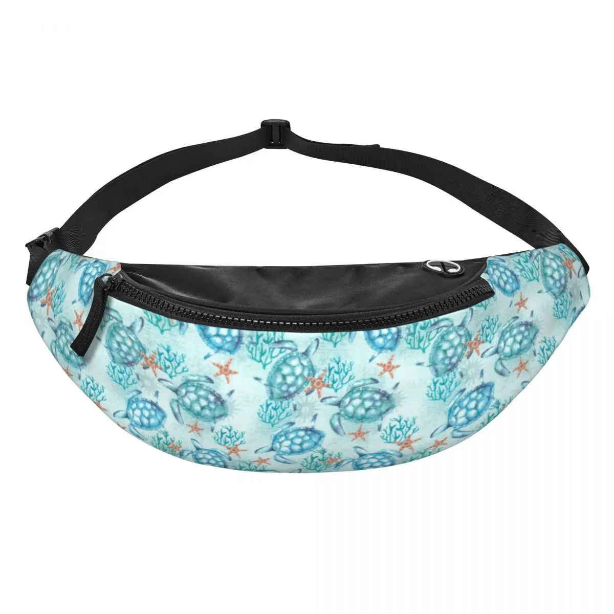 Custom Race To Safety Sea Turtle Fanny Pack Men Women Fashion Crossbody Waist Bag for Hiking Phone Money Pouch