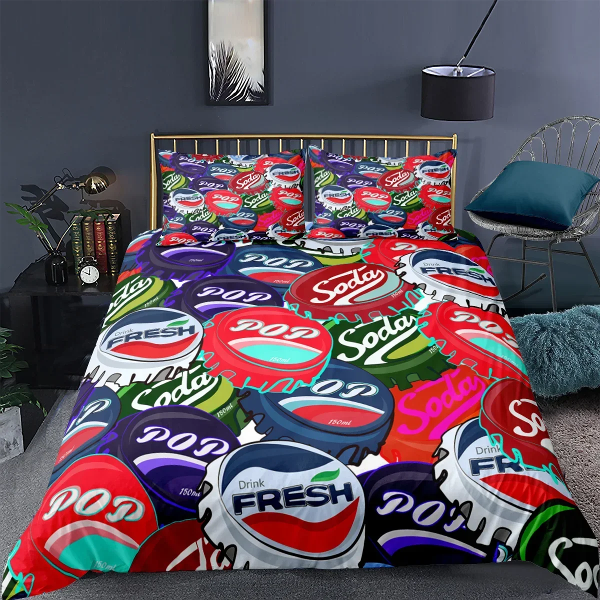 Beer Bottle Cap King Queen Duvet Cover Ice Beer Holiday Bedding Set Teens Adult Happy St.Patrick's Day Polyester Comforter Cover