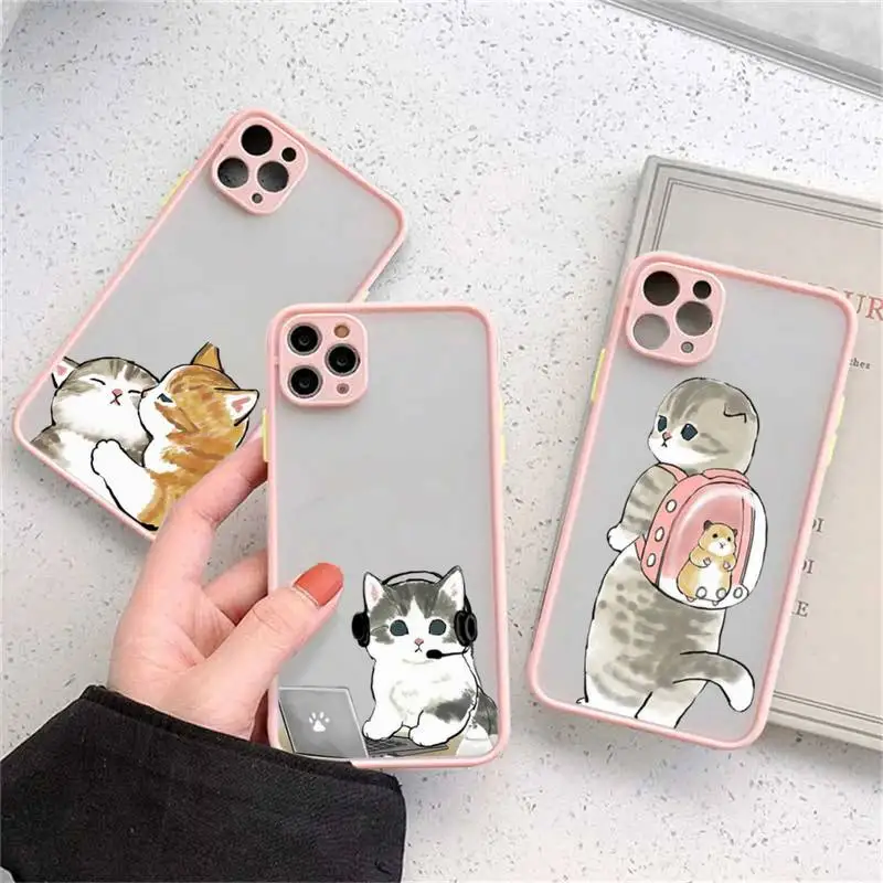 Cartoon Cat cute Phone Case matte transparent For iphone 14 11 12 13 plus mini x xs xr pro max cover