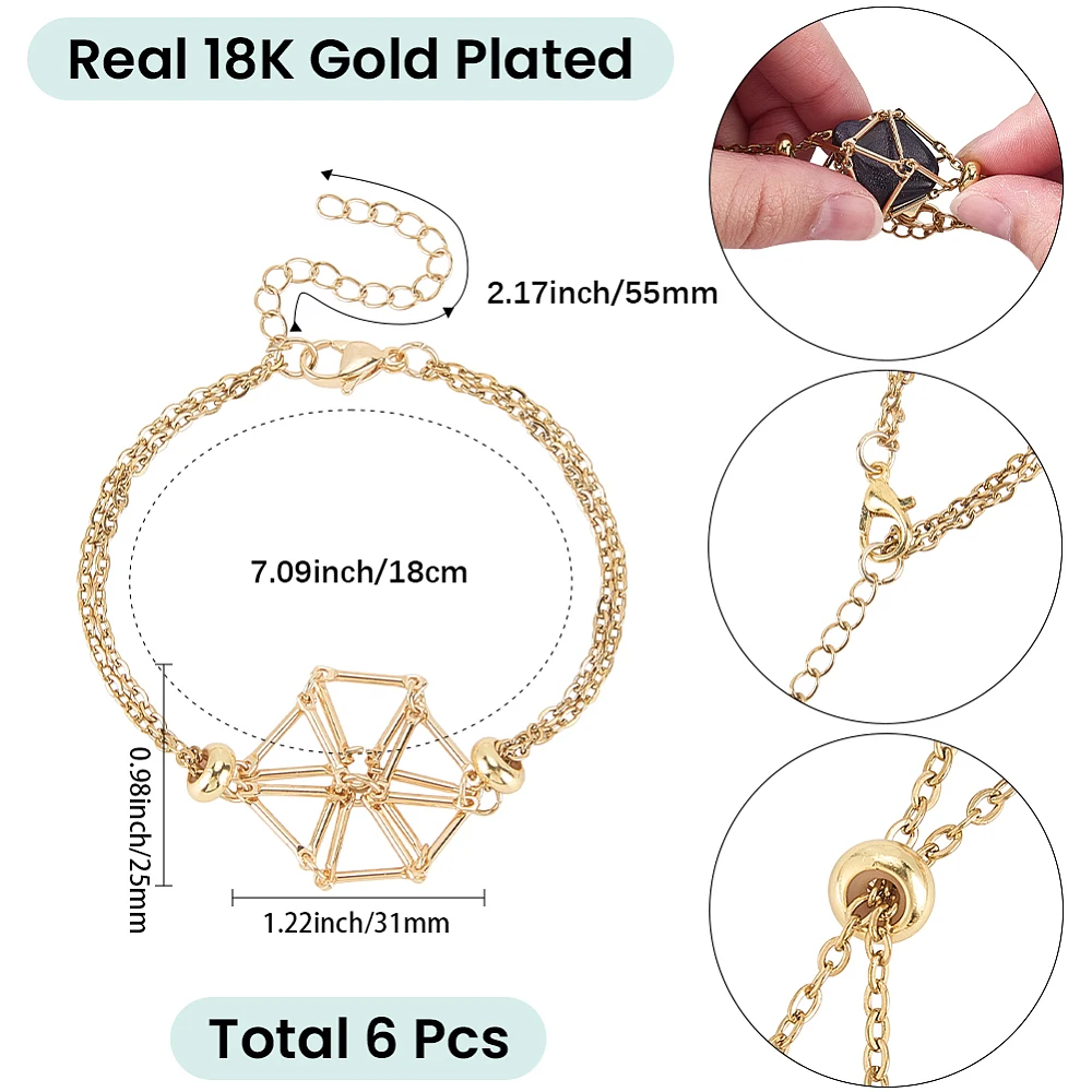 1 Box Real 18K Gold Plated Holder Bracelet Stone Cage Bracelet Bulk Stainless Steel Metal Empty Replacement Cages for Stones