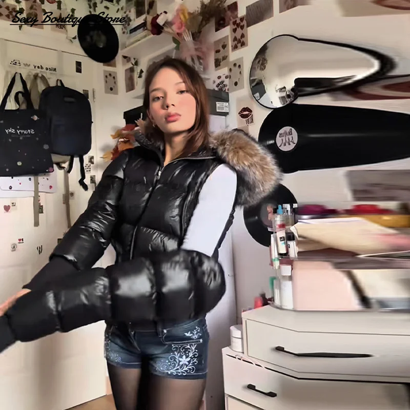 Chaqueta de algodón con costura de título para mujer, abrigo de manga larga con cuello de piel sintética, abrigos desmontables ajustados, prendas de vestir para señora nueva 2025