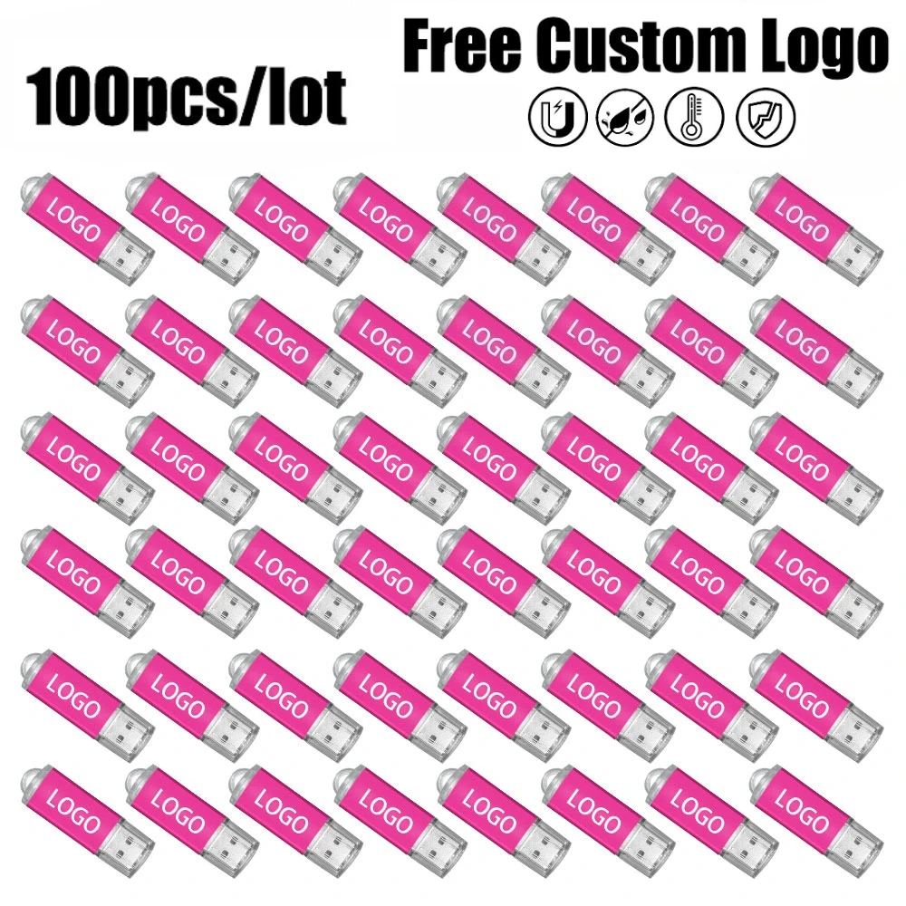 

100PCS LOT Pen Drive 128GB 64GB Free Custom Logo USB Flash Drive 32GB 16GB Wholesale Purple Metal Pen Drive 8GB 4G For Computer