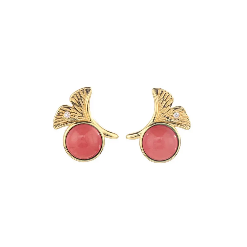 

Серьги-гвоздики из серебра Nanhong с агатом и абрикосовым листом, золотые осенние и зимние серьги-гвоздики, простые серьги, красные серьги