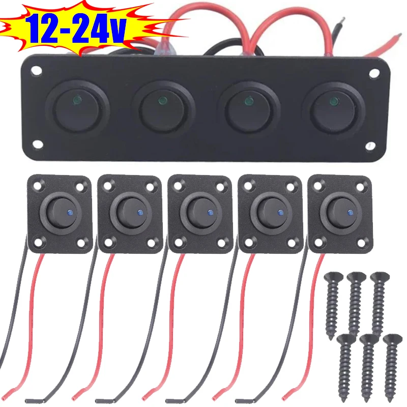 12V-24V Universal Car RV Camper Caravans Blue LED Marine Rocker Switch Panel 1-5 Gang Toggle Switch for Boat Marine Accessories