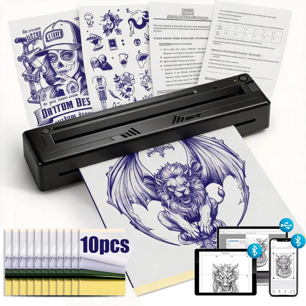Professional Wireless Tattoo Stencil Printer Portable Thermal Tattoo Transfer Machine with Transfer Papers for Tattoo Supplies