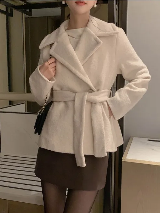 

Зимнее шикарное шерстяное пальто Faion ort, женское твидовое пальто с поясом и воротником-клапаном Jaet Sli Ele, китайский бренд