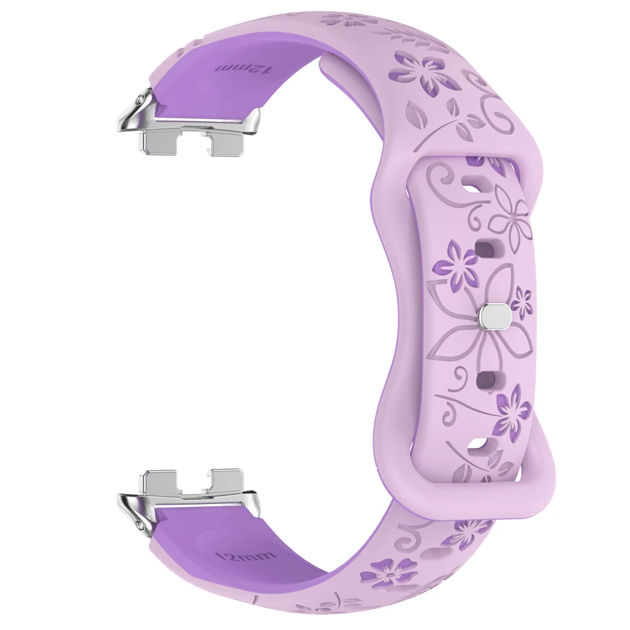 Siliconen 3D Gegraveerde Bloem Armband voor Huawei Band 8 9 10 Band Smart Horloge Ademende Horlogeband voor HUAWEI Band 8 9 10 Band