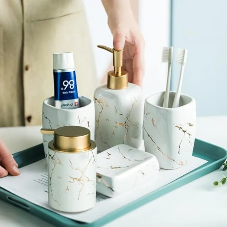 

Clayora Marle atroom Accories t 5 Pieces Ceramic atroom Accories t wit atroom Soap and Tootrus older t Soap Dispenr 2 Moutwas C