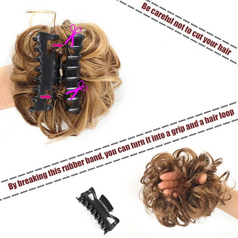 Gomas sintéticas para el pelo rizado para mujer, postizo de moño desordenado, pelo falso Natural, resistente al calor, color negro