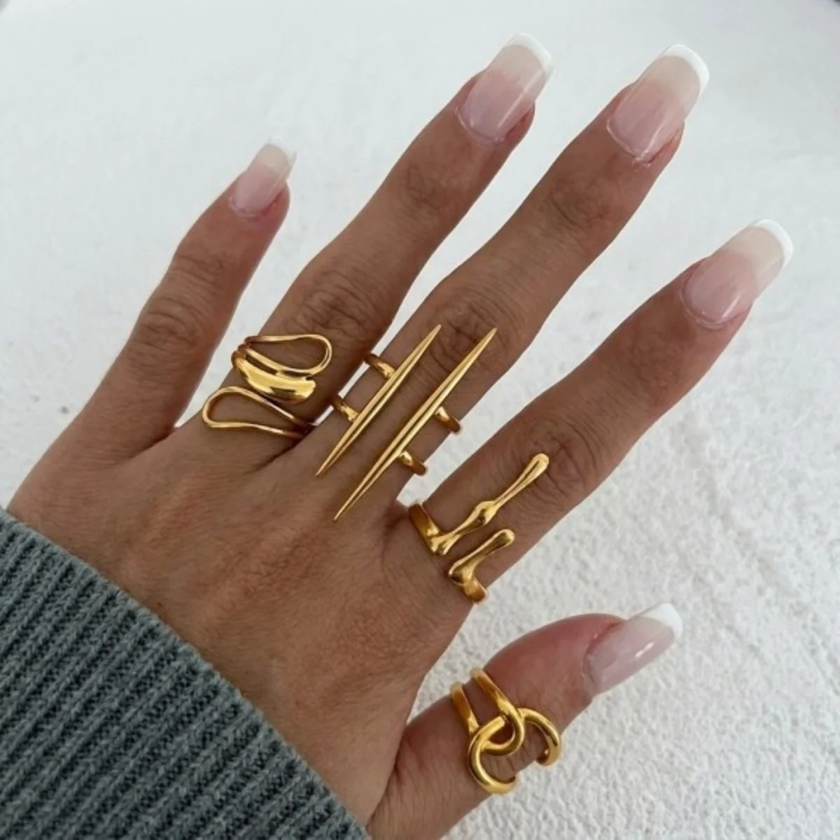 3/4 Stück/Set Minimalistische, gewellte Ringe aus Edelstahl mit weißem Emaille für Damen und Herren, Lava-Wassertropfen-Twist-Herz-Fingerringe, Schmuck – Detail 9