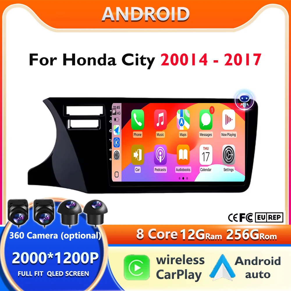 Android 14 для Honda City Carplay Auto 2014 2015-2017 левый руль автомобильный радиоприемник мультимедийная навигация 4G GPS стерео WIFI