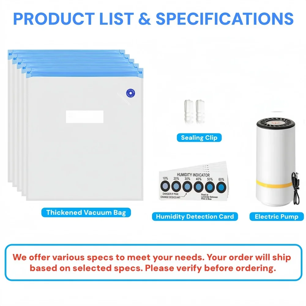 3D Filament Vacuum Bag Kit with Pump,Keep Filament Dry Humidity Card Desiccant Sealing Clip Moisture Proof Reusable PLA ABS PETG