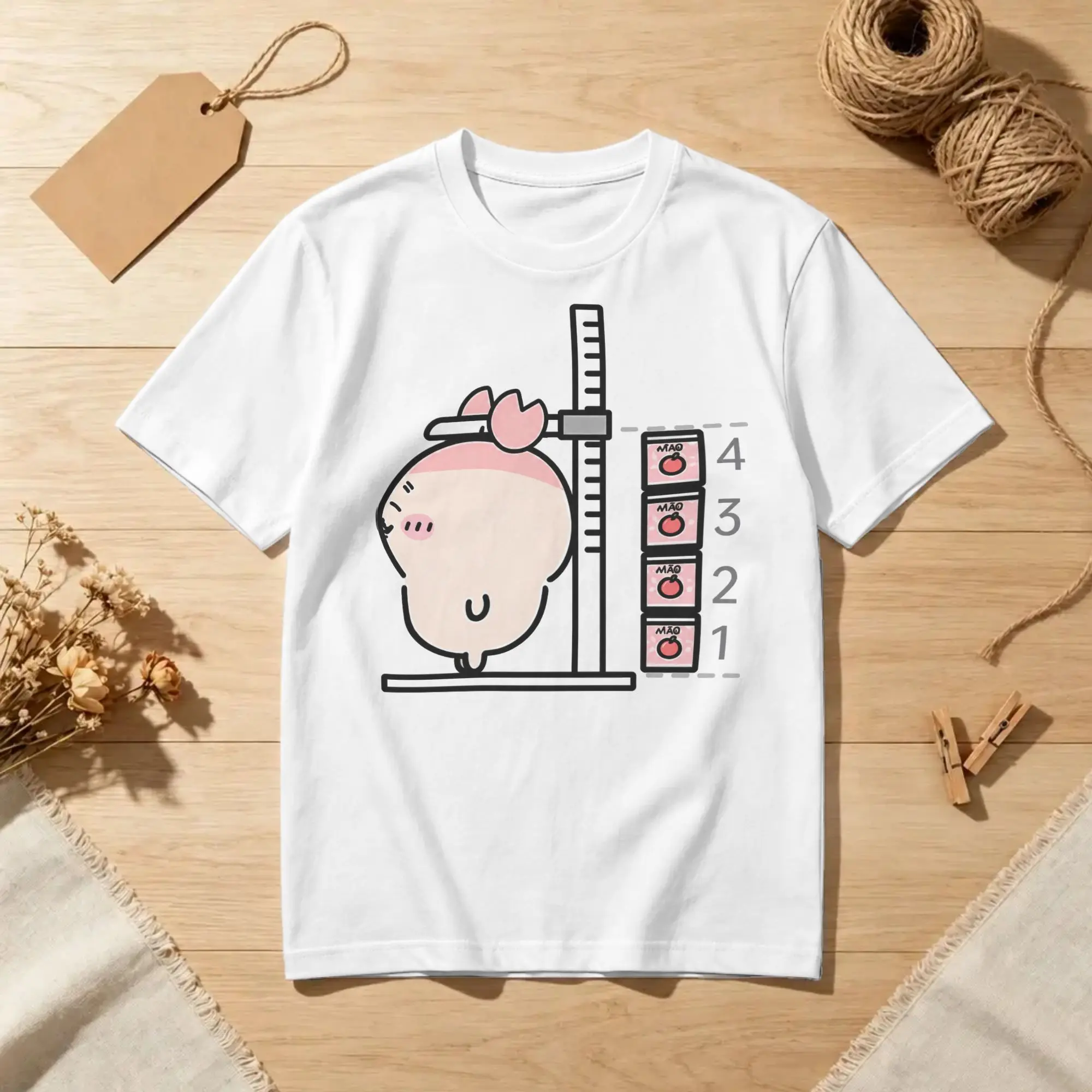 Kawaii Chiikawaii Kurimanju Funny Height Chart Cartoon T-Shirt Men Women 100% Cotton Tees O Neck T Shirts Birthday Gift Clothing