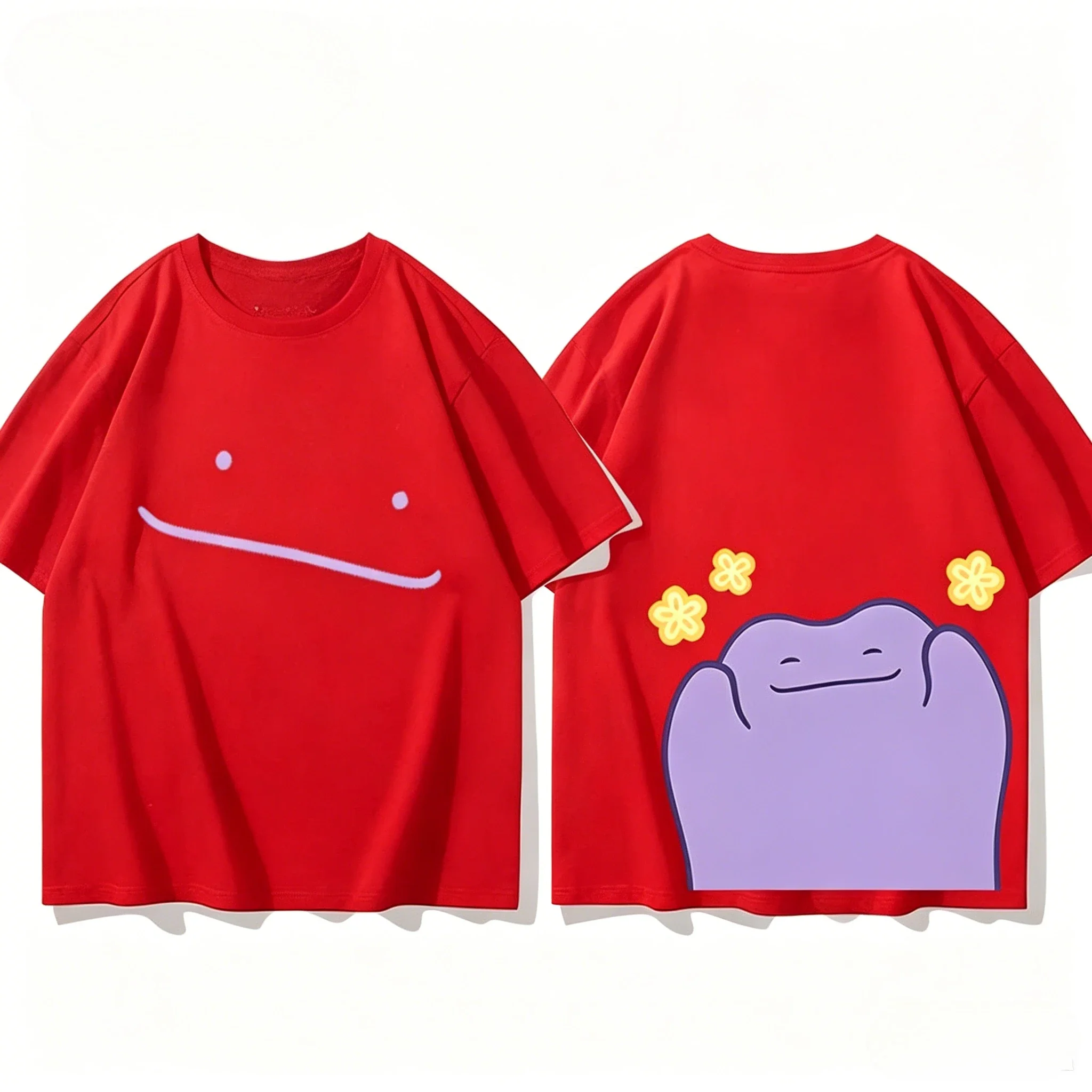 Herren-T-Shirts mit süßem lila Frosch-Motiv, Druck vorne und hinten, lockerer O-Ausschnitt, lässige Sommer-Kurzarm-T-Shirts – Detail 6