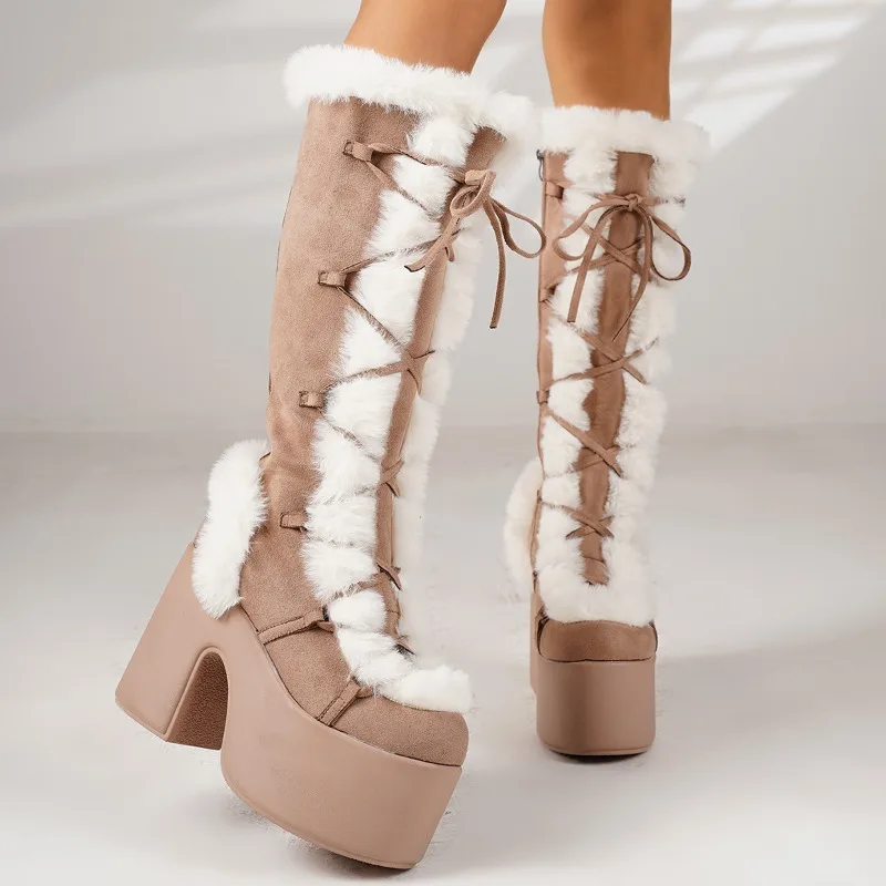 

Универсальные флисовые высокие сапоги до бедра на платформе и платформе, новые женские зимние теплые высокие зимние сапоги