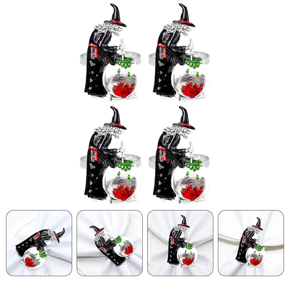 4Pcs Halloween Witch Napkin Rings Metal Napkin Buckles Party Table Centerpiece Lightweight Dining Table Decor Accessories