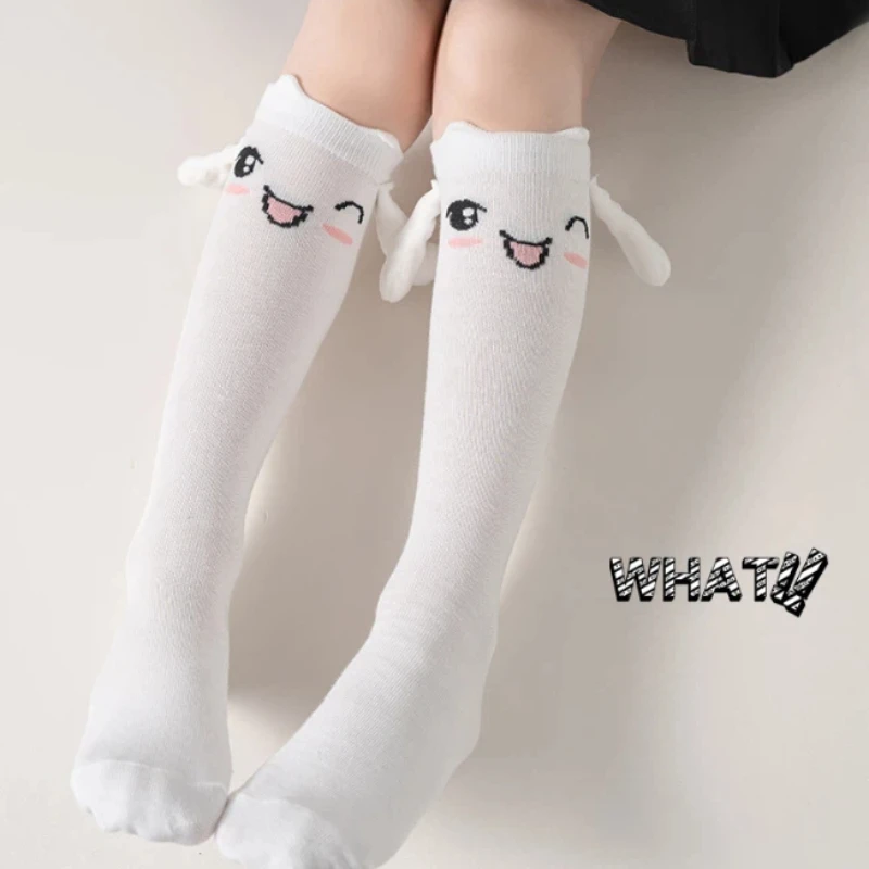 Funny Face Holding Hands Pattern Socks 3D Cute Design Kids Mid-Calf Socks Whole Year Elastic Soft Breathable Skin-Friendly Socks