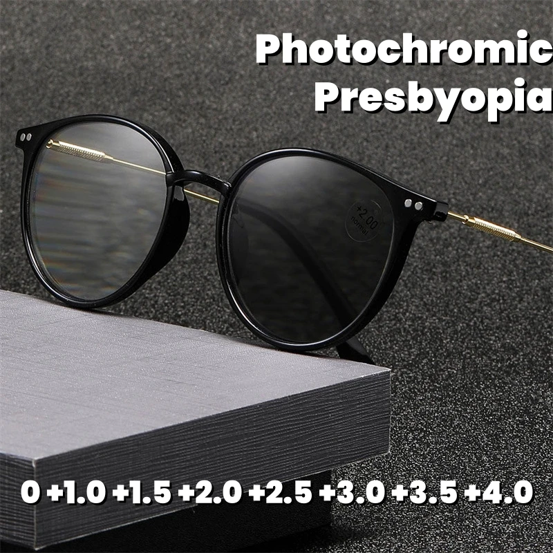 

Single Light Photochromic Large Frame Presbyopia Glasses Fashion Anti Blue Light Presbyopia Glasses Outdoor Round Frame Eyewear