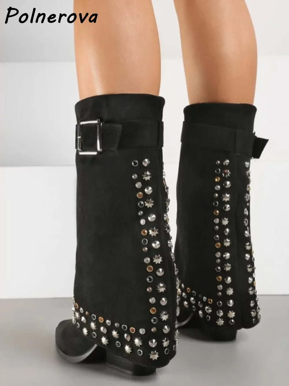 برشام الصلبة حزام الأحذية الصلبة بدوره أكثر من حواف الانزلاق على مثير حذاء بكعب سميك الانزلاق على أحذية أنيقة الشتاء المرأة تصميم أنيق الأحذية #6