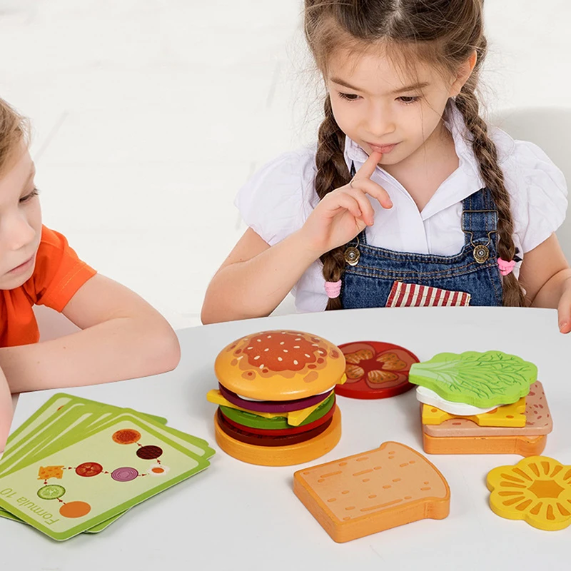 [JT] 1 ensemble de jouets empilables de Sandwich de hambourg en bois, jouets éducatifs préscolaires Montessori pour les tout-petits, jouet de cuisine de motricité Fine