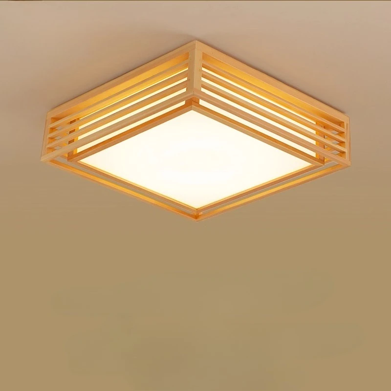 

Japanese Design Log Wooden Square LED Ceiling Lamp Living Room Bedroom Study Hotel Restaurant Home Accessories Lighting Fixtures