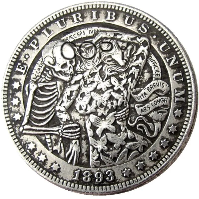 

US Hobo 1893 Morgan Dollar skull zombie skeleton Silver Plated Copy Coins