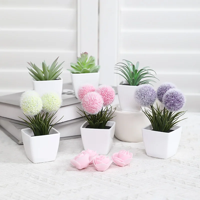 3PCS/6PCS, artificial plant hair ball small bonsai, DIY handicraft desktop windowsill display rack placement decoration