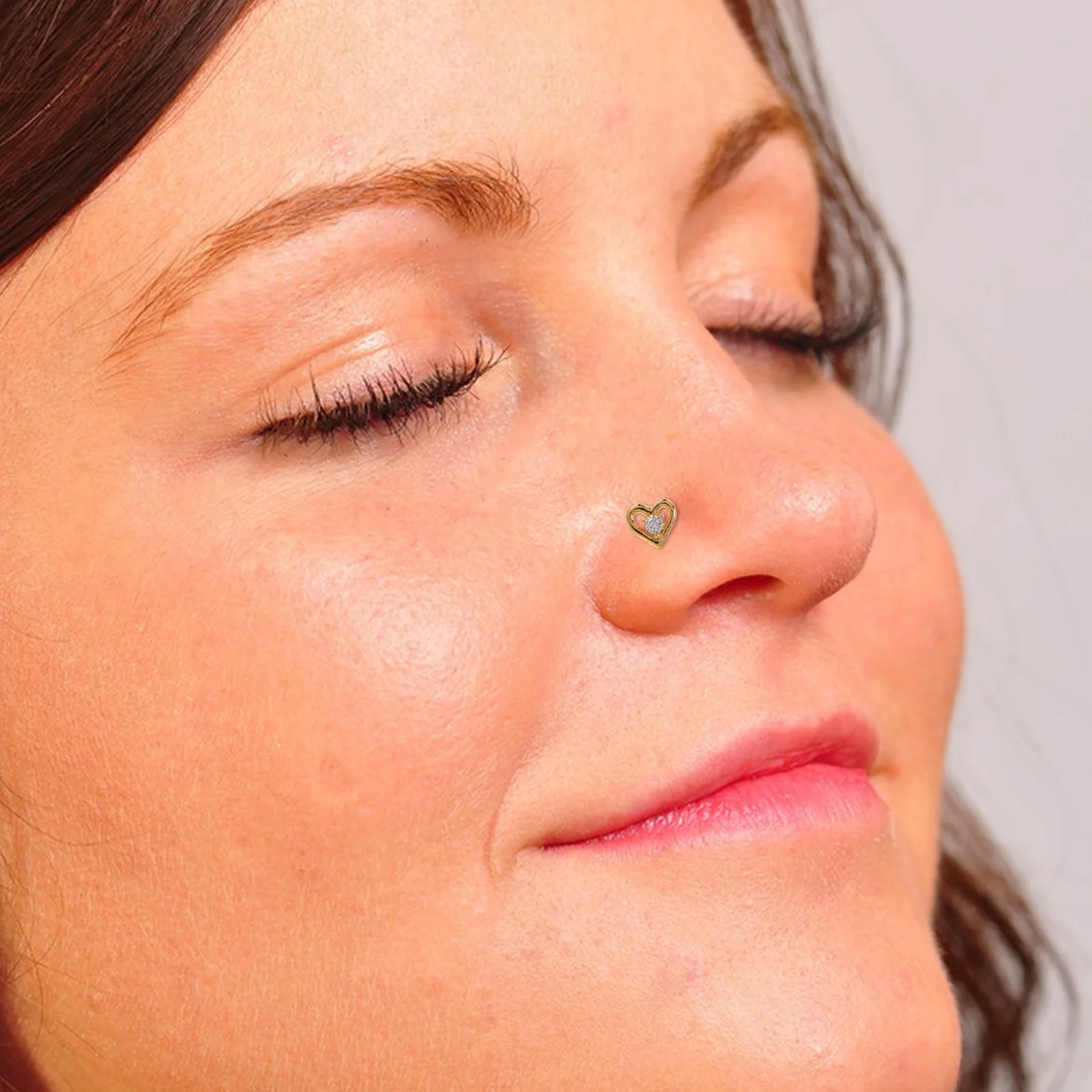 

6Pcs L Shaped Nose Studs Heart Nose Rings Sparkling Metal Piercing Jewelry for Women Men Occasion