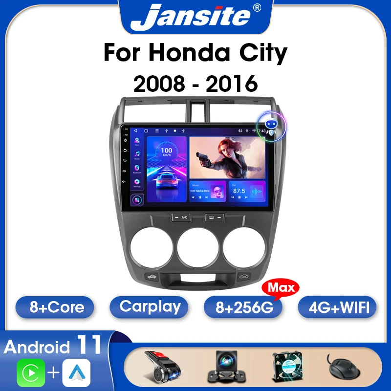 

Автомобильная магнитола Jansite 2 Din Android 11 для Honda City 2008-2016 мультимедийный видеоплеер для Carplay DVD головное устройство Bluetooth стерео аудио